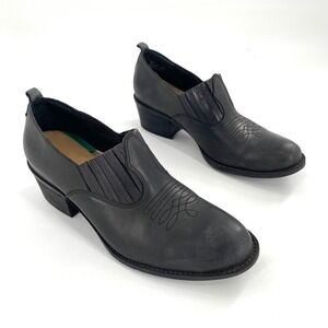 Umberto Raffini Kacy Black Leather Western Ankle Booties Size 37 EU Cowboy Style
